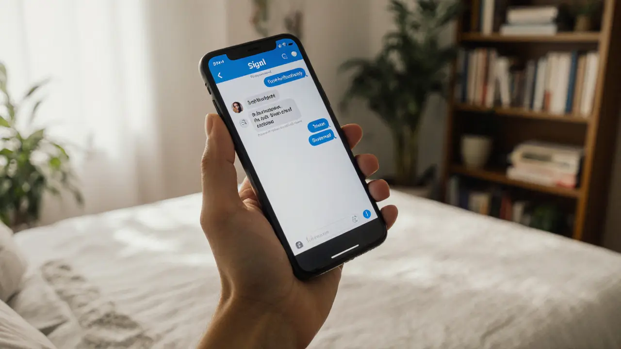 A smartphone screen showing an encrypted message thread with no personal details visible.