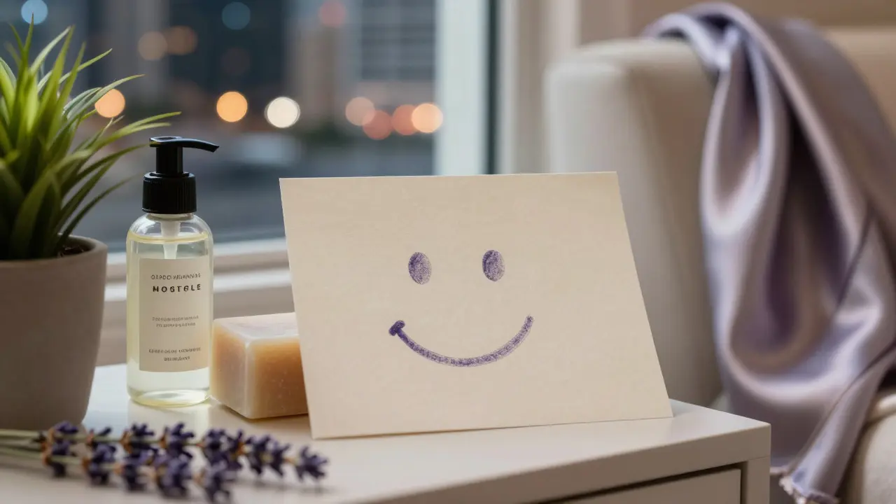 A handwritten note and lavender soap on a nightstand, symbolizing a meaningful, non-transactional connection.