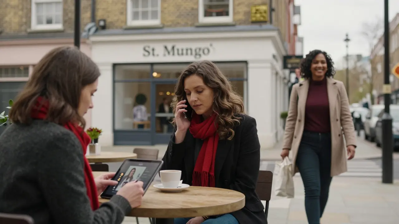 Three women in London showing quiet strength through community, safety, and self-care.